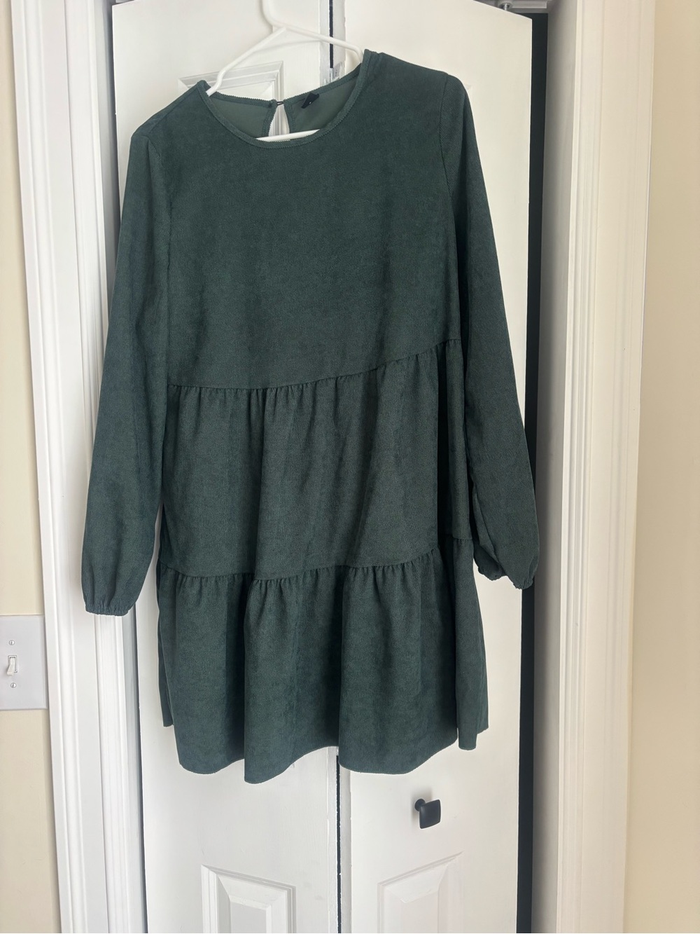 SHEIN Dark Green Tiered Long Sleeve Mini Dress